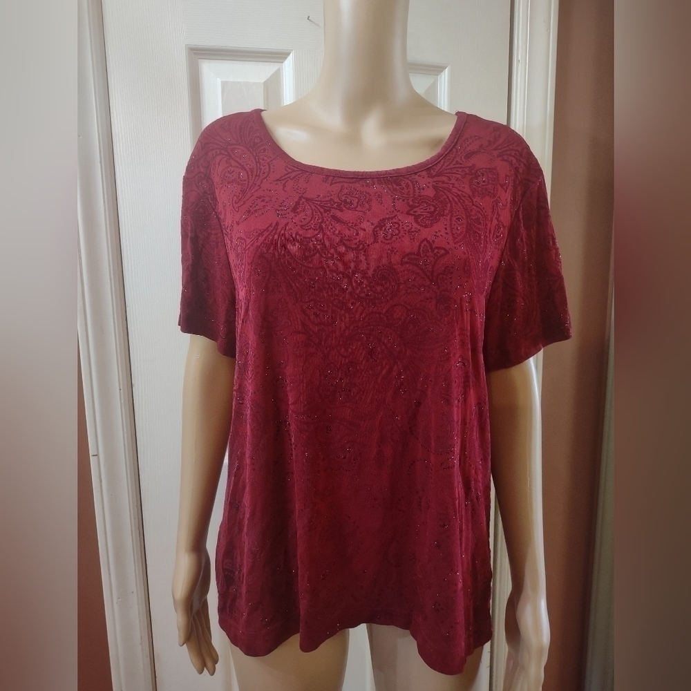 Jaclyn Smith women's size XL red rhinestone blouse shirt top